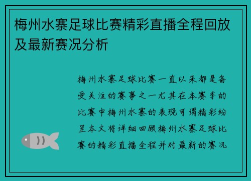 梅州水寨足球比赛精彩直播全程回放及最新赛况分析